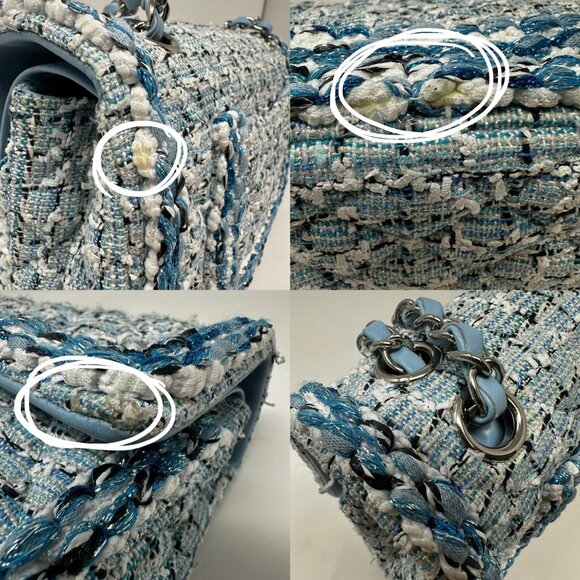 CHANEL19C Blue Braided Tweed Classic Medium Double Flap Bag Silver Hardware - Picture 11 of 14